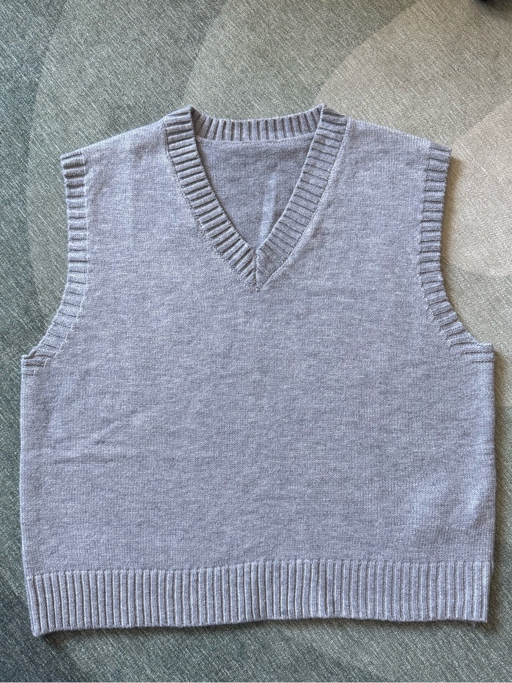 Light Gray V-Neck Knit Sweater Vest